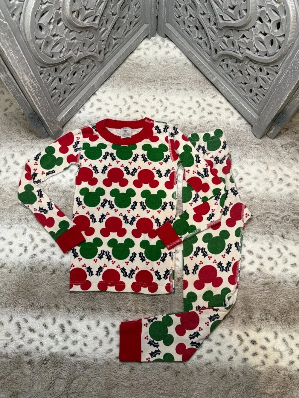 Hanna Andersson Disney Mickey Mouse Christmas pajama set kids size 6 holiday